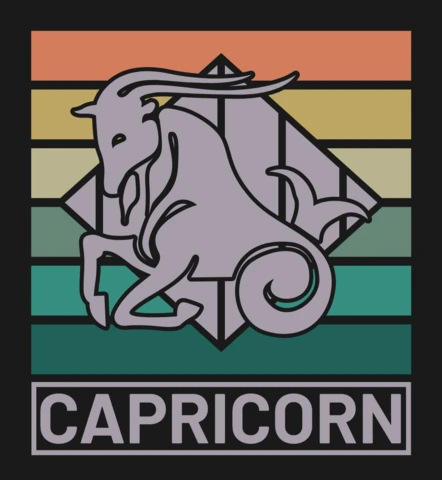 Modelo de design de camiseta do horóscopo do signo do zodíaco de Capricórnio com vibrações retrô