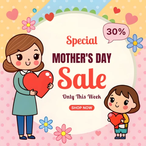 Charming Mother's Day Sale Template - Editable Cute Cartoon Design