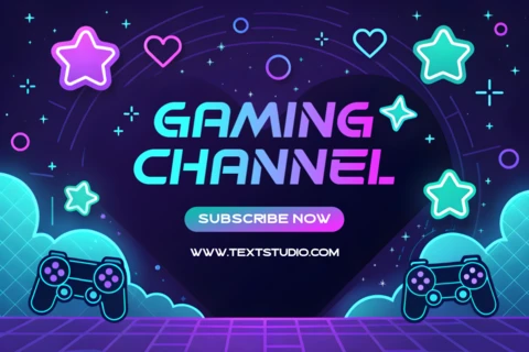 Kawaii neon kumandalar ve yıldızlarla süslenmiş Twitch oyun kanalı afiş şablonu