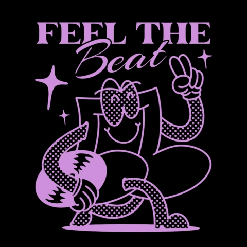 Feel The Beat Groovy Cartoon Character T-Shirt Design Template