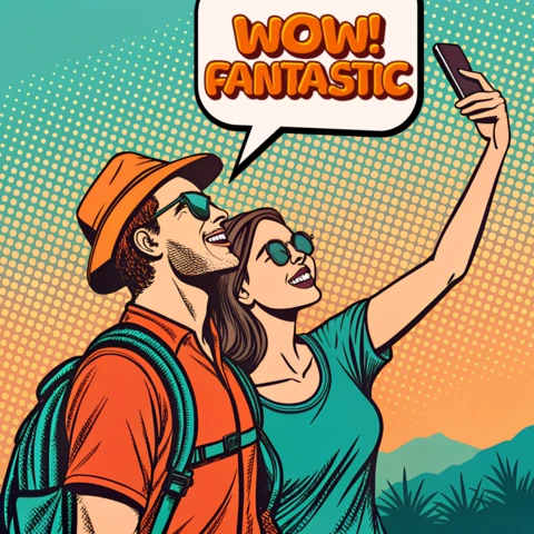 Modèle de conception de selfie de couple pop art pour publication publicitaire