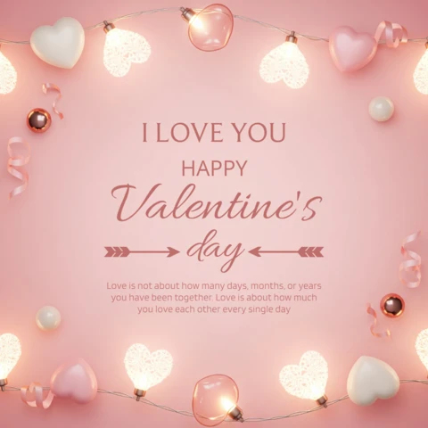 Festive Valentine’s Day Background with Pink and White Heart Decorations and Curled Ribbons for Romantic Greetings