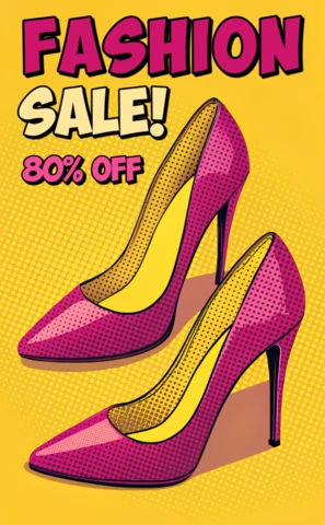 Plantilla de volante de venta de zapatos de arte pop para promociones de moda