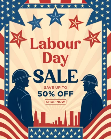 Retro Labour Day Sale Template Design with Patriotic Elements