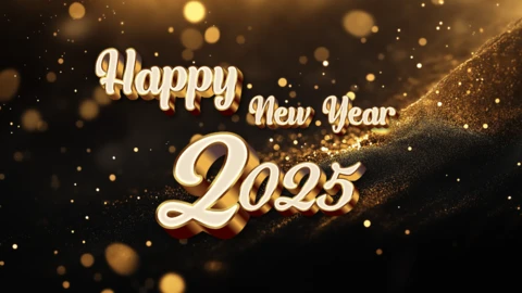 Golden Sparkle Happy New Year Greeting Card Template