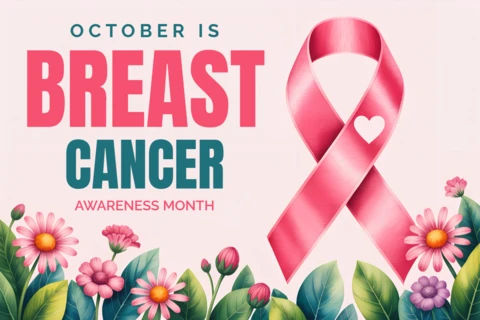 Breast Cancer Awareness Month Design Template with Pink Ribbon and Floral Elements for Posters
