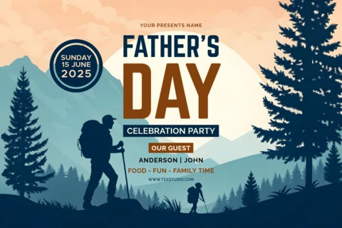 Father's Day Celebration Party Template with Mountain Hiking Design