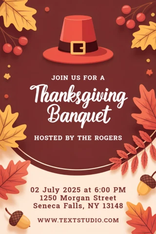 Thanksgiving Banquet Invitation Template with Autumn Leaves Design