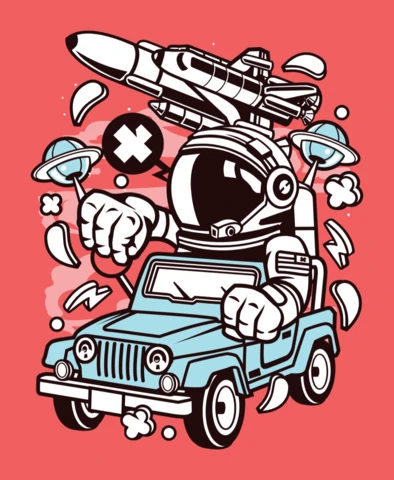Astronaut Jeep Driver Cartoon Character Poster Design Template