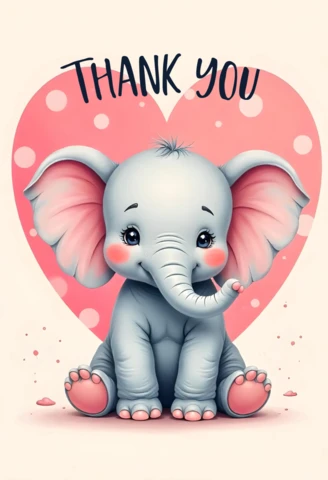 Adorable Baby Elephant Thank You Card Template