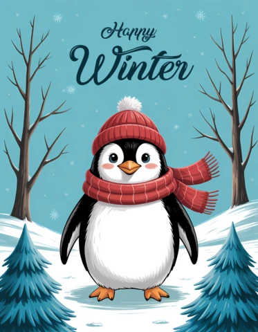 Plantilla de diseño de pingüinos de invierno para tarjetas de felicitación