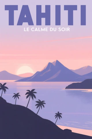 Tahiti Sunset Landscape Design Template for Travel Posters