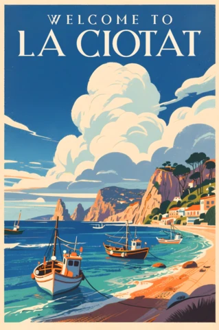 Retro Flat Coastal Design Template for La Ciotat Souvenir Poster