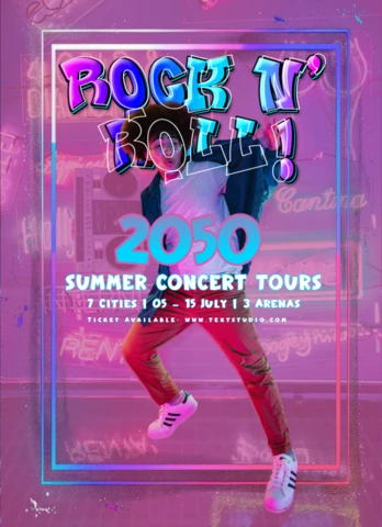 Funky Rock Music Party Flyer with Glow Effect Template Design
