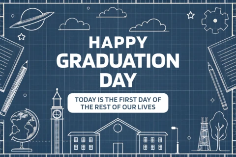 Blueprint Style Graduation Day Design Template for Celebratory Events