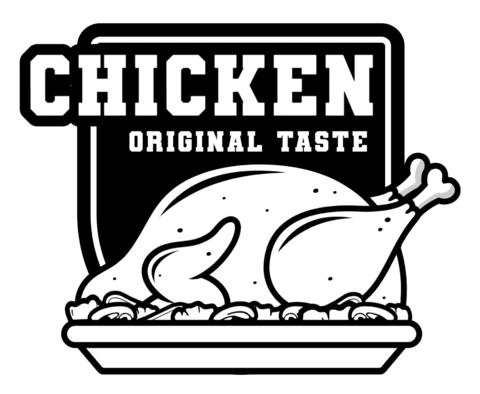 Plantilla de diseño de logotipo de etiqueta de identificación de alimentos para pollos