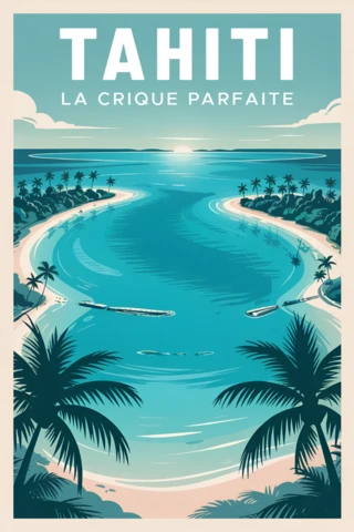 Tahiti Tropical Paradise Illustration of Blue Lagoon for Travel Posters Template