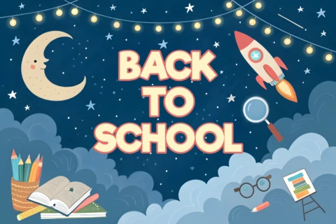 Back to School Design Template with Rocket and Moon for Educational Posters