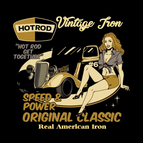 Modelo de design de camiseta de pin-up hot rod