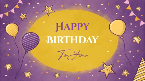 風船と星を使った気まぐれな誕生日のお祝いのテンプレートデザイン