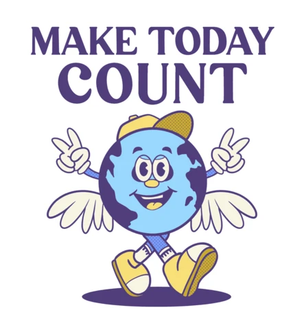 Maak vandaag waardevol, een motiverend aardekarakter dat positiviteit inspireert, t-shirt ontwerp sjabloon.