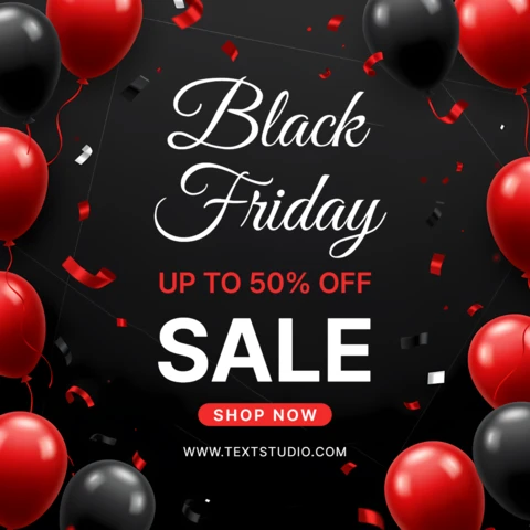 Modèle de vente du Black Friday avec un design de ballons et de confettis pour des flyers promotionnels