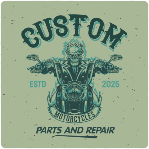 Skeleton Riding On California Custom Motorcycle Poster Design Template