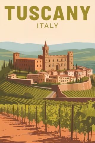 Tuscany Italy Vintage Design Template for Travel Posters