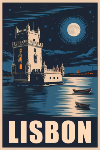 Lisbon Nightscape Design Template for Art Prints and Posters
