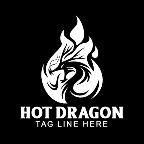 Fuego ardiente dragón caliente plantilla de diseño de logotipo