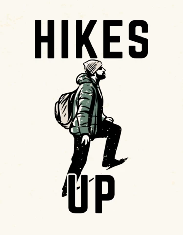 Hikes Up With Hiker Man T-shirt Design Template