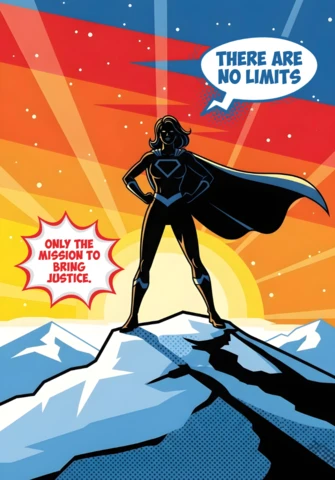 There Are No Limits Superhero On Snowy Peak with Justice Mission Quote Poster Design Template