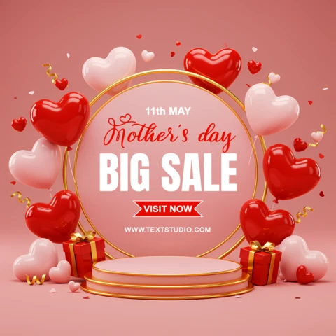 3D Mother's Day Sale Design Template with Hearts and Gifts