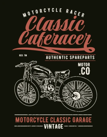 Plantilla de diseño de camiseta de motocicleta clásica de carreras de café