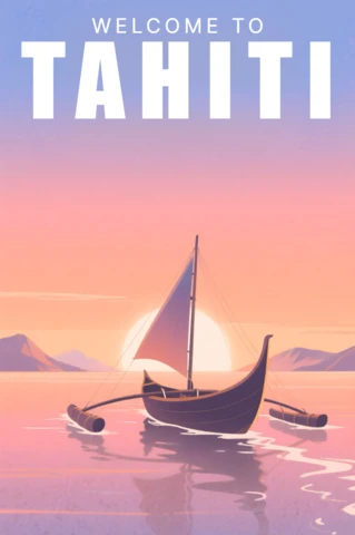 Tahiti Sunset Sailing Design Template for Travel Posters