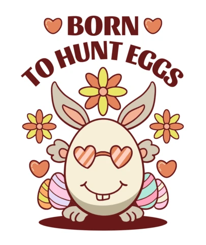 Geboren om eieren te jagen paas konijn met hartvormige zonnebril & bloemen t-shirt ontwerpsjabloon