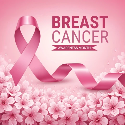 Kirschblüten-Brustkrebs pinke Schleifen-Bewusstseinsmonat Banner-Design-Vorlage