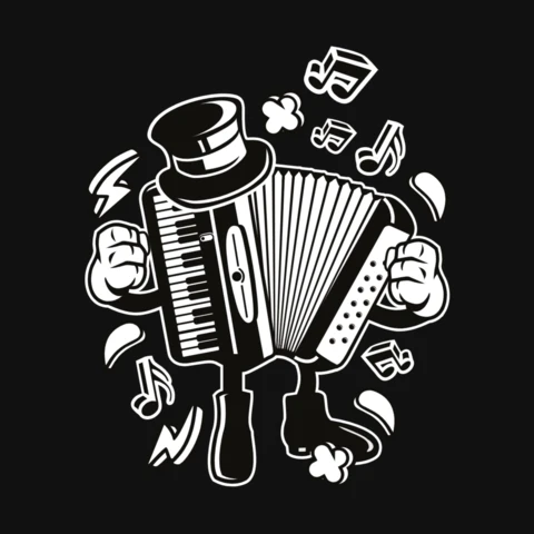 Accordion Cartoon Character T-Shirt Design Template