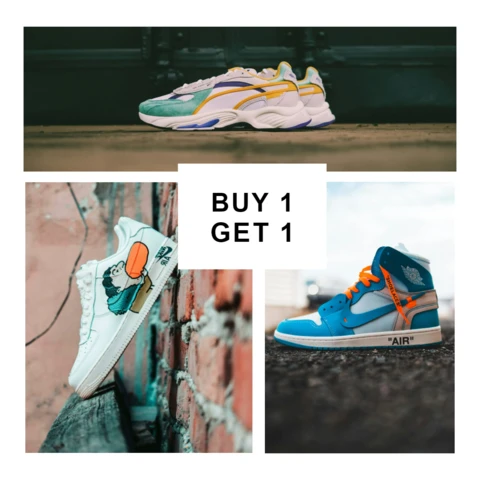 Achetez 1 obtenez 1 offre sneakers sale instagram post design template