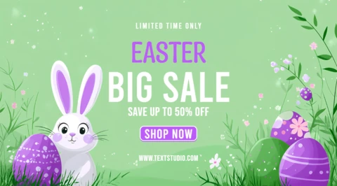 Easter Sale Design Template with Cute Bunny and Colorful Eggs