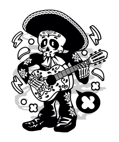 Mariachi Calavera Cartoon Character T-shirt Design Template