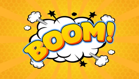 Diseño de texto en estilo cómic con efectos de explosión y dibujos animados