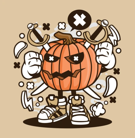 Modelo de design de personagem de desenho animado de abóbora pirata jack o lantern