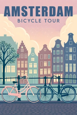 Amsterdam Bicycle Tour Vintage Design Template for Posters