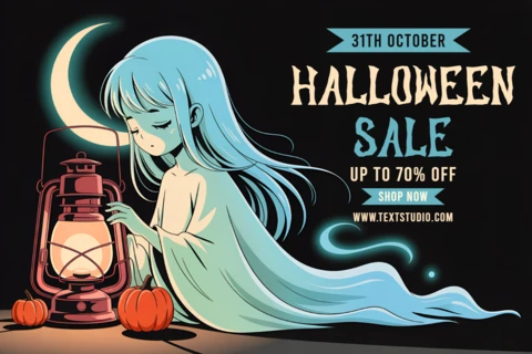 Design del template per volantini di vendita di Halloween con fantasmi manga spettrali