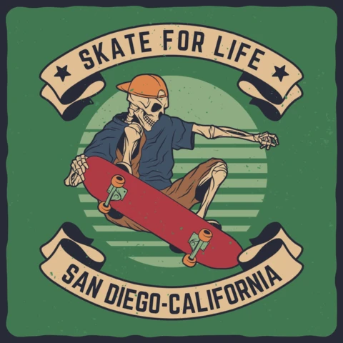 Skelett skateboarding kalifornien t-shirt design vorlage