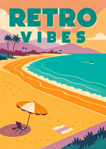 Retro Flat Vibes Beach Scene Design Template for Posters