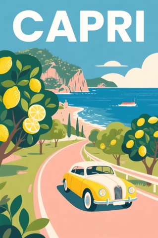 Template de design de carro vintage Capri para pôsteres de viagem