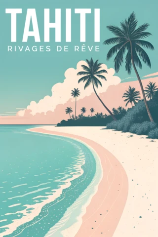 Tropical Paradise Retro Flat Illustration for Travel Printable Merhandising Template
