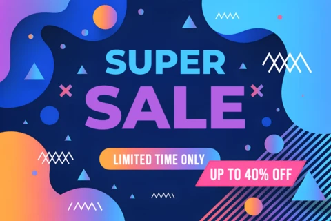 Vibrant Sale Design Template with Geometric Shapes for Promotional Flyers